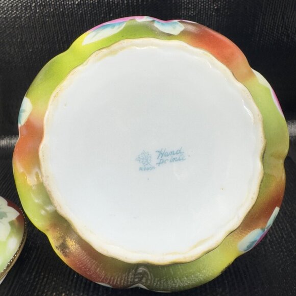 Antique Nippon Porcelain Hand Painted Sugar Bowl Small Container Jar Beaded VTG - Picture 9 of 15